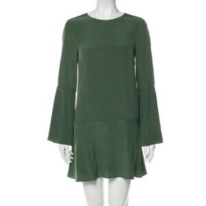 TIBI 100% SILK GREEN MINI BELL SLEEVE DRESS SIZE 0